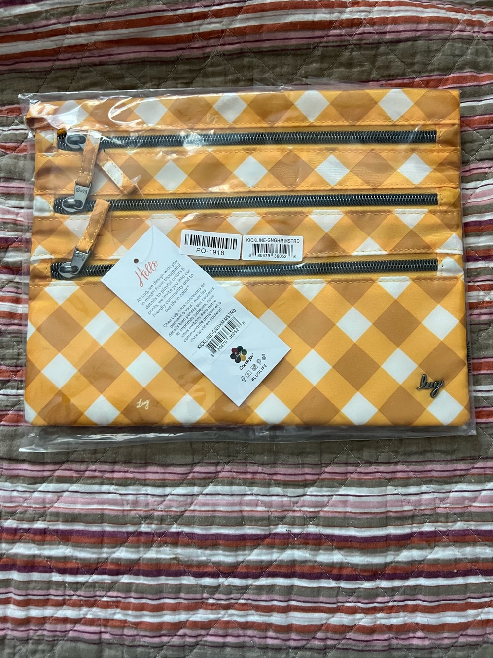 lug Yellow Gingham Triple-Zip Cosmetic Pouch